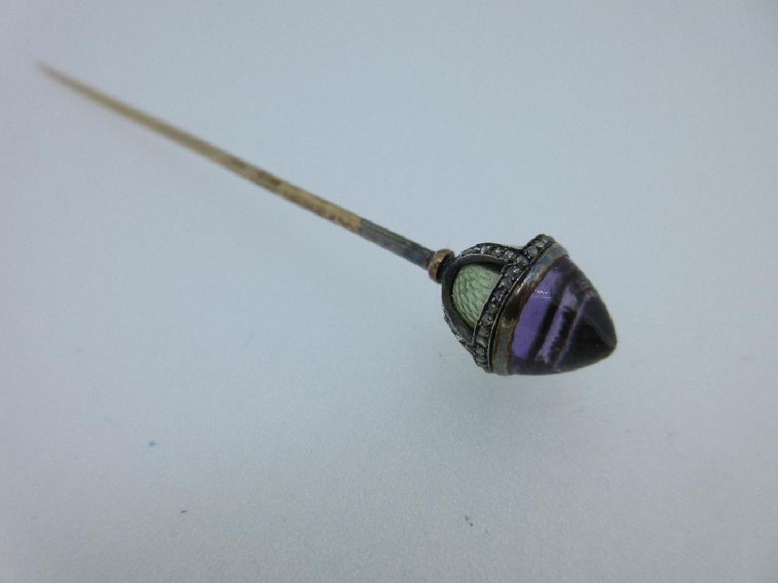 Fabergé - An amethyst, diamond and enamel stick pin, (1 of 7)