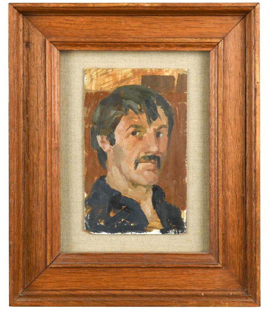 Modern British School Portrait of a man, head and: Modern British School Portrait of a man, head and shoulders oil on board 19.5 x 12.5cm (7.5 x 5in); A standing male nude oil on board 22.5 x 17.5cm (9 x 7in) (2) Provenance: Property of the late Steph