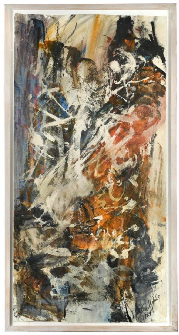 Issam Kourbaj (Syrian/British, b.1963) Abstract signed: Issam Kourbaj (Syrian/British, b.1963) Abstract signed and dated 'I Kourbaj / 1989' (lower right) mixed media on paper 99 x 49cm (39 x 19in)