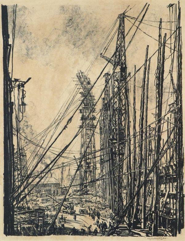 SIR MUIRHEAD BONE (SCOTTISH, 1876 - 1953): Sir Muirhead Bone (Scottish, 1876 - 1953) A Shipyard, 1917 signed and titled in pencil On smooth cream Japan-style paper with full margins. Original lithograph 47 x 36cm Good impression from the editi