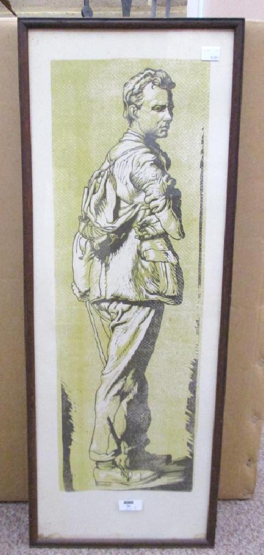 Four prints and a drawing.: Four prints and a drawing. A portrait of Thomas Hardy by William Strang, etching, 15 x 10cm; Robin Guthrie, portrait of Edward Thomas, lithograph, 64 x 21cm; a small etching by Estella Solomons, anoth