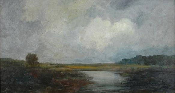 WINSTON MCQUOID (BRITISH, B.1909, EXH.1936): Winston McQuoid (British, b.1909, exh.1936) Landscape with Water oil on board 32 x 60cm Provenance: Jim Ede, Kettles Yard, Cambridge, 1964 John Blackburn Acquired by gift from the estate of Dr. P. Cra