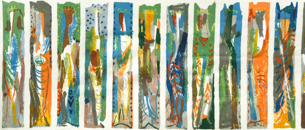 John Piper, (British, 1903-1992), 'Arundel' a 1960s,: John Piper, (British, 1903-1992), 'Arundel' a 1960s, screen printed fabric panel, manufactured by Arthur Sanderson who commissioned the artist 38 x 120cm (15 x 47in) Other Notes: 'Arundel' is based on