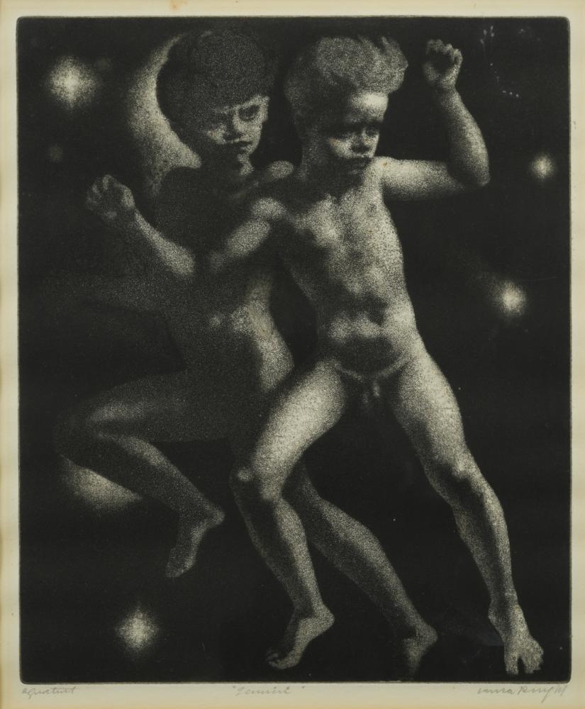 § Dame Laura Knight, RA, RWS (British, 1877-1970): § Dame Laura Knight, RA, RWS (British, 1877-1970) Gemini signed 'Laura Knight' (lower right); titled aquatint 32 x 27cm (12 x 11in)