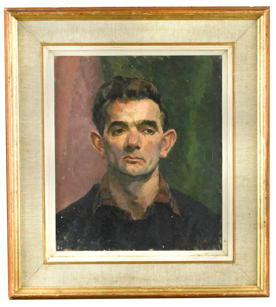 § Philippa Maynard Romer (British, 1929-2010) Portrait: § Philippa Maynard Romer (British, 1929-2010) Portrait of a man, 1955 Royal Academy Schools label to the reverse signed 'Philippa Romer' (lower right) oil on canvas 34 x 29cm (13 x 11in) Oil on canva