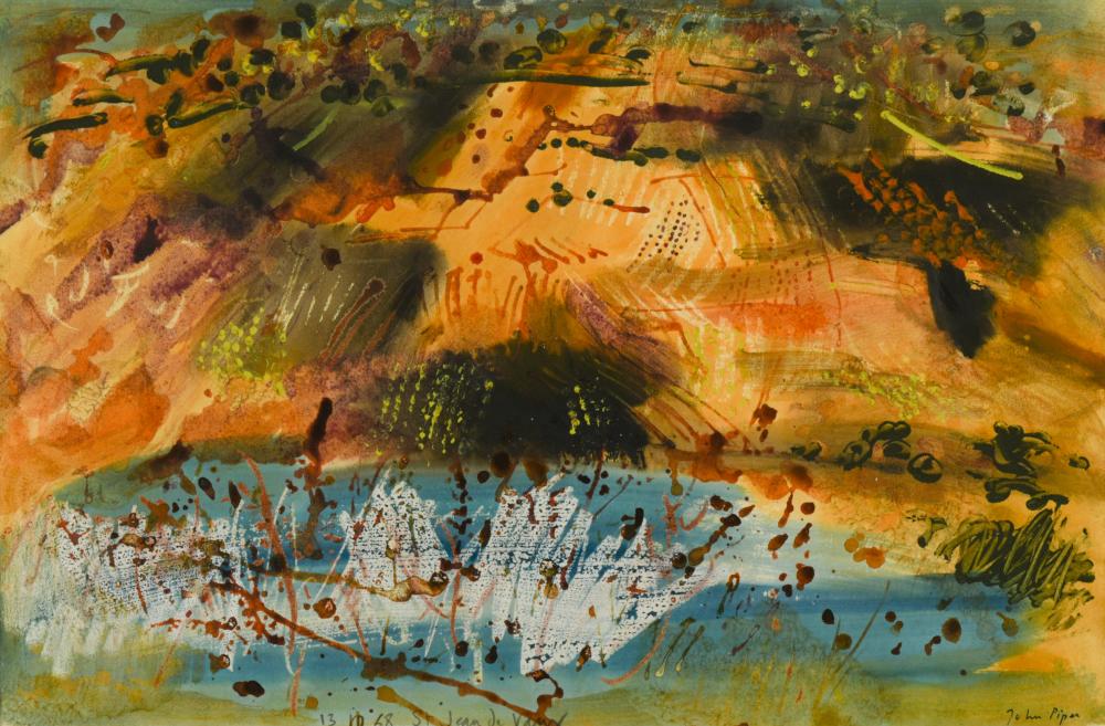 § John Piper, OM, CH (British, 1903-1992): § John Piper, OM, CH (British, 1903-1992) St-Jean-de-Vaux signed 'John Piper' (lower right); titled and dated 13/10/68 gouache 52 x 68.50cm (20 x 27in) Provenance: Marlborough Fine Art Ltd, London