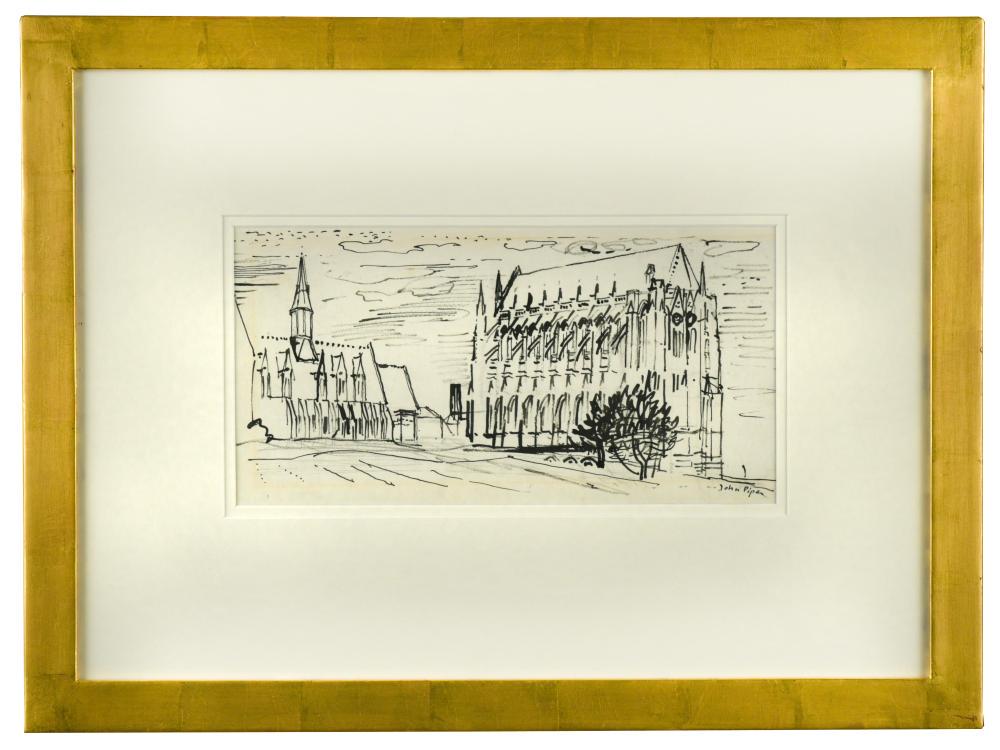 § John Piper, OM, CH (British, 1903-1992) lancing: § John Piper, OM, CH (British, 1903-1992) lancing College III, 1952 signed 'John Piper' (lower right) pen and ink 14 x 31cm (5 x 12in) Provenance: Acquired by the family of the present owner directly