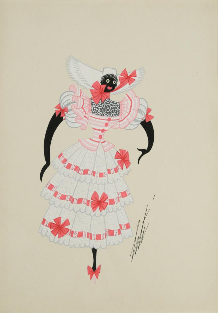 § Romain de Tirtoff (Erté) (Russian/French, 1892-1990): § Romain de Tirtoff (Erté) (Russian/French, 1892-1990) Le Fleurs - Mississippi Negresse signed 'Erte' (lower right); titled and with artist's stamp to the reverse gouache on paper, certificate of au