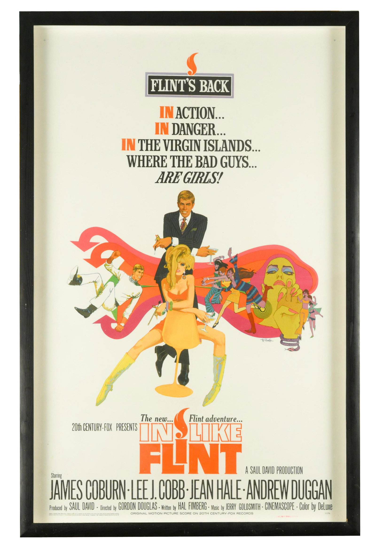 In Like Flint' A 20th Century-Fox one sheet poster for: In Like Flint' A 20th Century-Fox one sheet poster for the Gordon Douglas adventure comedy, In Like Flint (1967), starring James Coburn, Lee J. Cobb, and Jean Hale from an edition of 70 poster 104 x 6