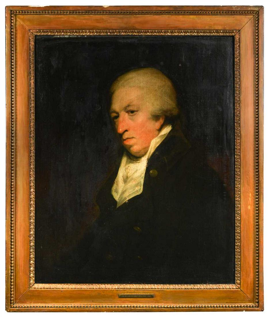 Sir William Beechey, RA (1753-1839): Portrait of a gentleman, head and shoulders, in short wig, black jacket and white stock, oil on canvas (Dimensions: 72 x 58 cm)(72 x 58 cm)Footnote: Provenance: Ferargil Galleries, New York, USACondit