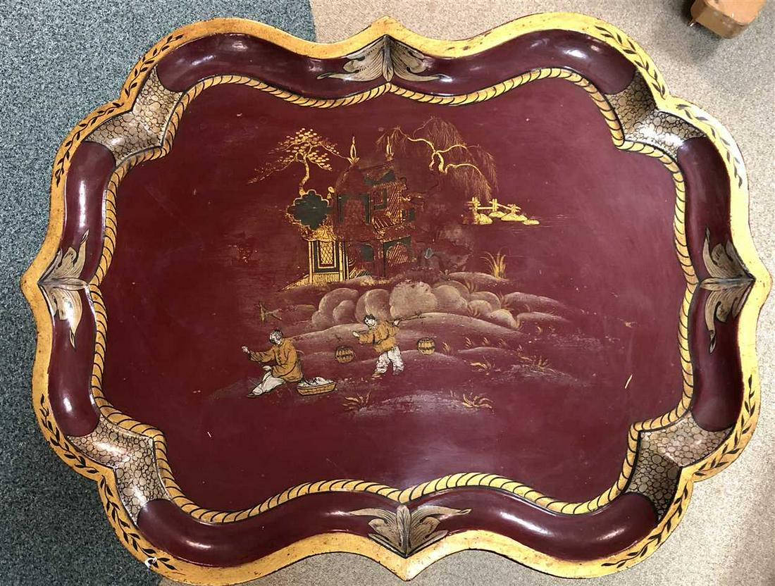 A red lacquer tray on stand, (1 of 3)