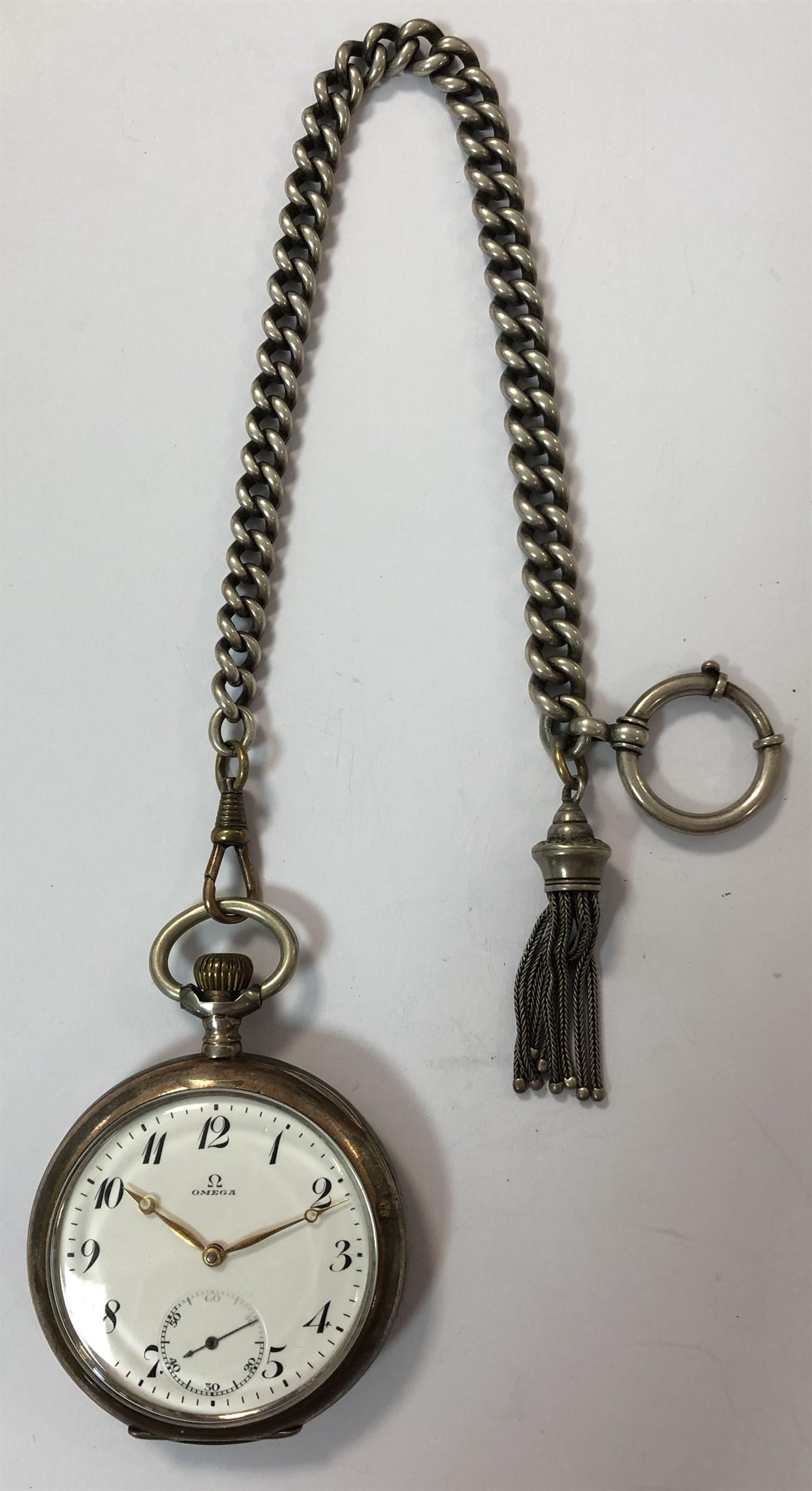 Omega - A Swiss silver open faced pocket watch and (1 of 12)