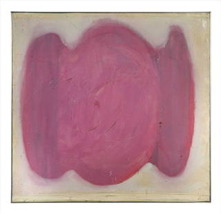 § John Blackburn (British 1932-): Abstract from 'The Pink Series', circa 1967 oil on canvas laid to board: An accompanying letter from the artist: '9. 19 / to whom it may concern / this painting was bought of the artist (me) in approx