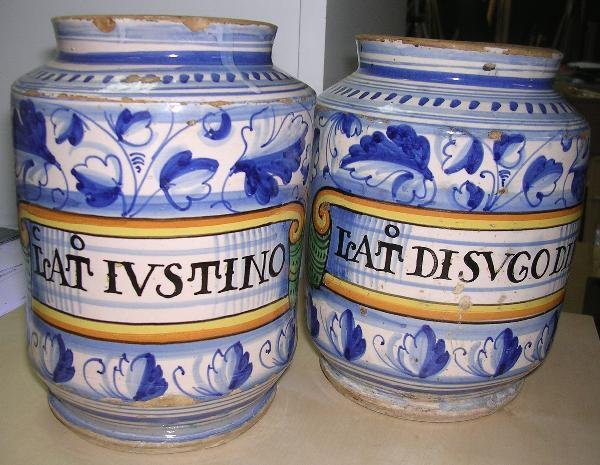 TWO TINGLAZED DRUG JARS - 2