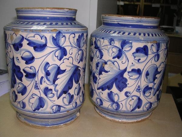 TWO TINGLAZED DRUG JARS - 3