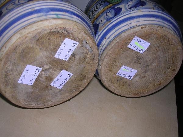 TWO TINGLAZED DRUG JARS - 4