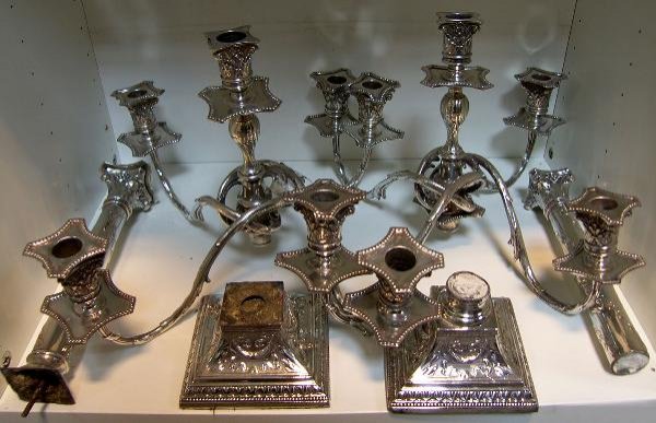 A PAIR OF VICTORIAN ELECTROPLATE FIVE LIGHT CANDEL