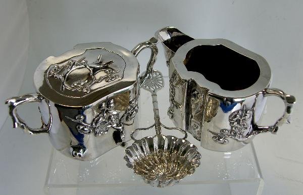 A CHINESE SILVER SUGAR BASIN & CREAMER - 2