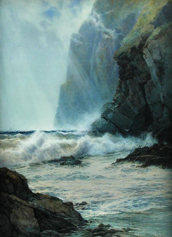 ARTHUR REGINALD SMITH, RSW, RWS (1872-1934): Arthur Reginald Smith, RSW, RWS (1872-1934) Cornish Cliffs signed lower right 'Reginald Smith' watercolour 133 x 98 cm