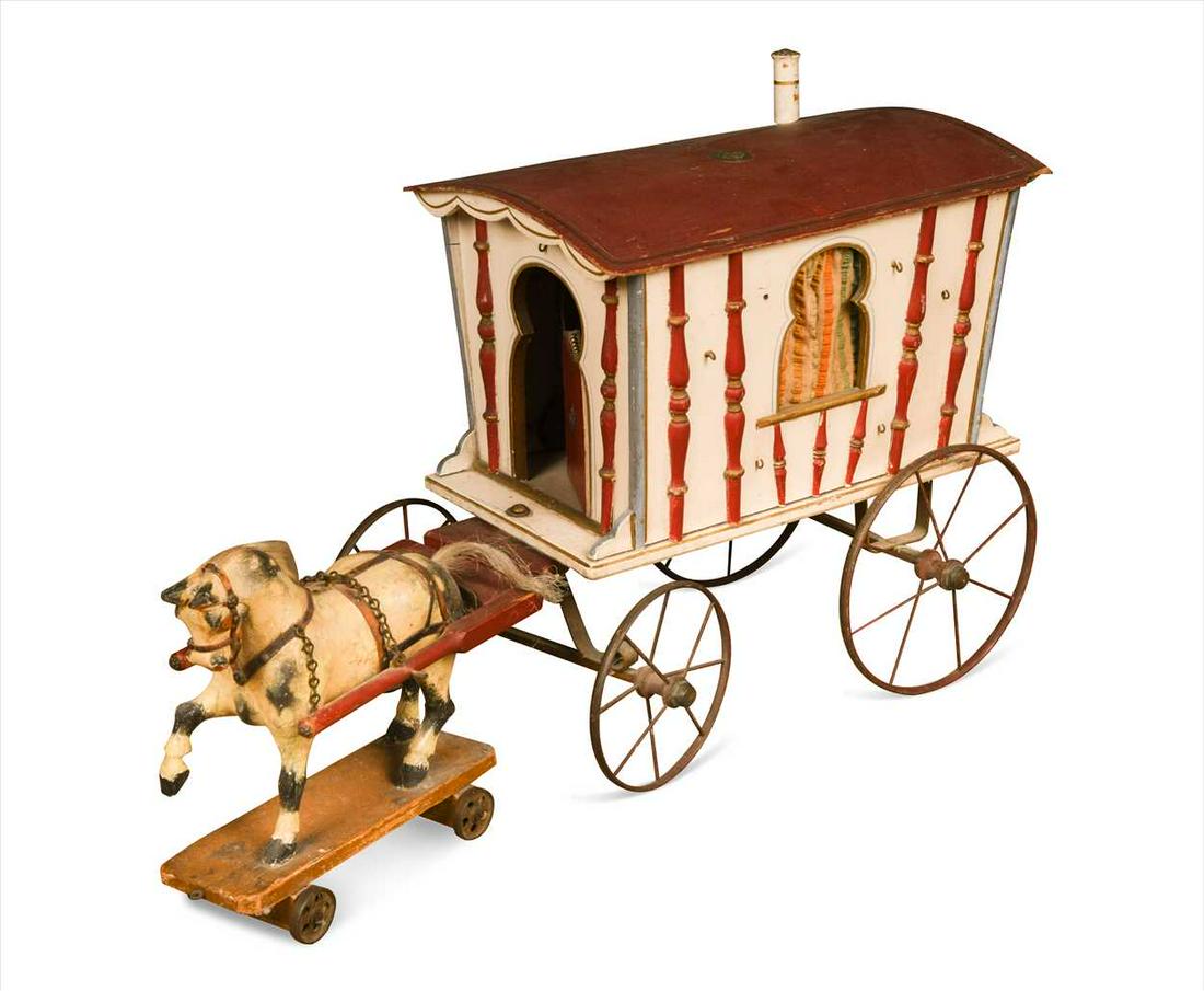 A painted model gypsy caravan and horse circa 1900, (1 of 2)