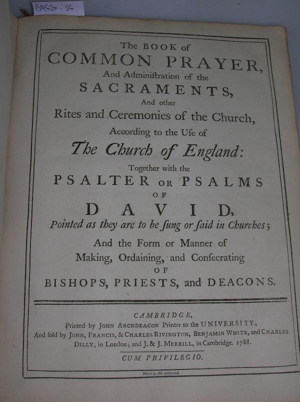 THE BOOK OF COMMON PRAYER, CAMBRIDGE 1788, 4TO, - 3