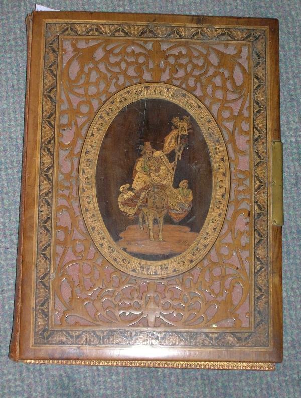 A 'SORRENTO' INLAID OLIVE-WOOD PHOTOGRAPH ALBUM,