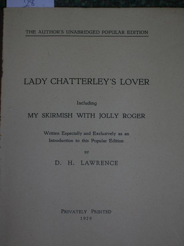 LAWRENCE (D H) LADY CHATTERLEY'S LOVER, FIRST EDIT - 3