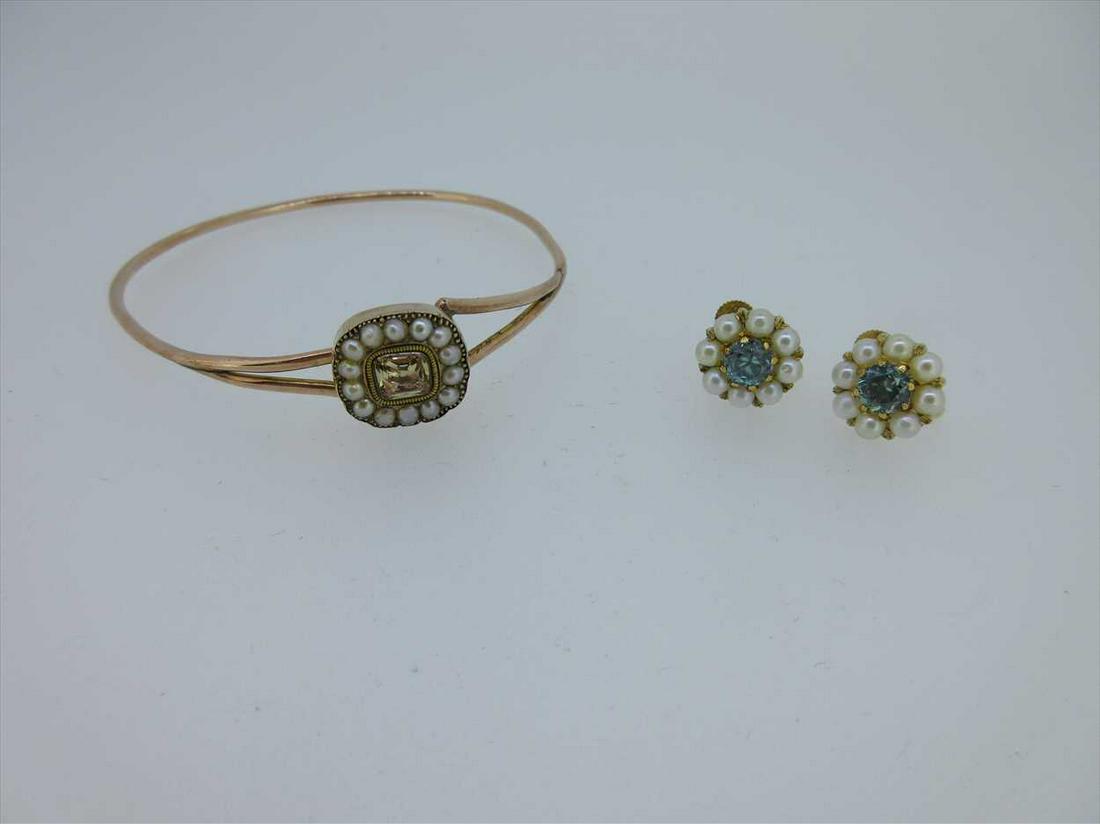 A Georgian topaz and seed pearl bangle, and blue zircon (1 of 8)