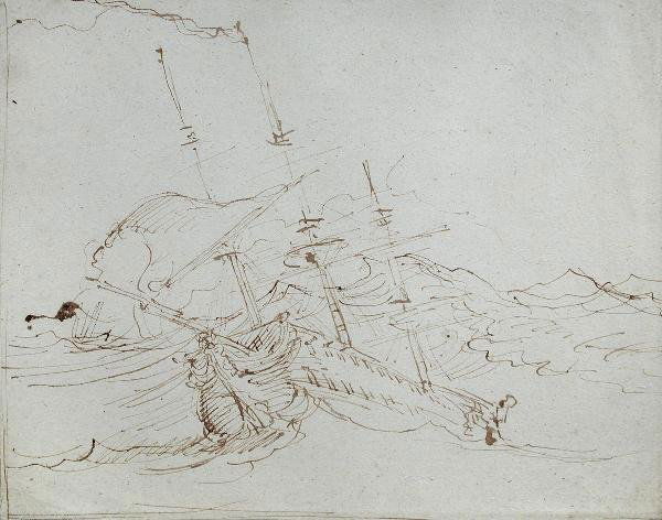 BENJAMIN WEST, PRA (BRITISH, 1738-1820): Benjamin West, PRA (British, 1738-1820) A Man-of-War in a Storm pen and ink on buff paper 30 x 38cm Provenance: From the collection of Christopher Powney Esq.