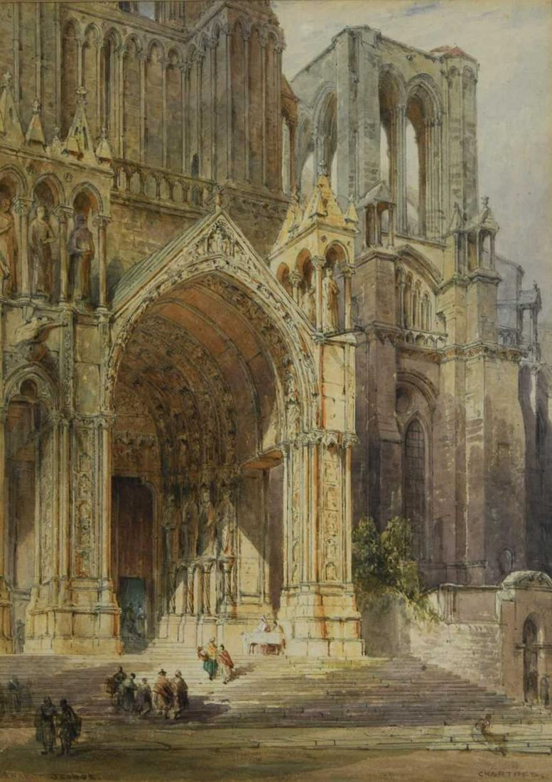 Sir Ernest George RA (British 1839-1922): Chartres Cathedral, France signed lower left "Ernest George" and inscribed lower right "Chartres" watercolour 35 x 25 cm