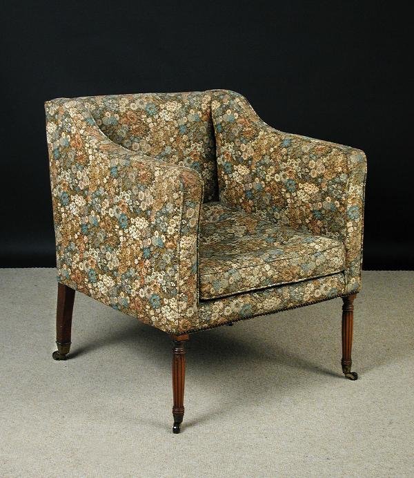A GEORGE IV MAHOGANY FRAMED ARMCHAIR C.1830