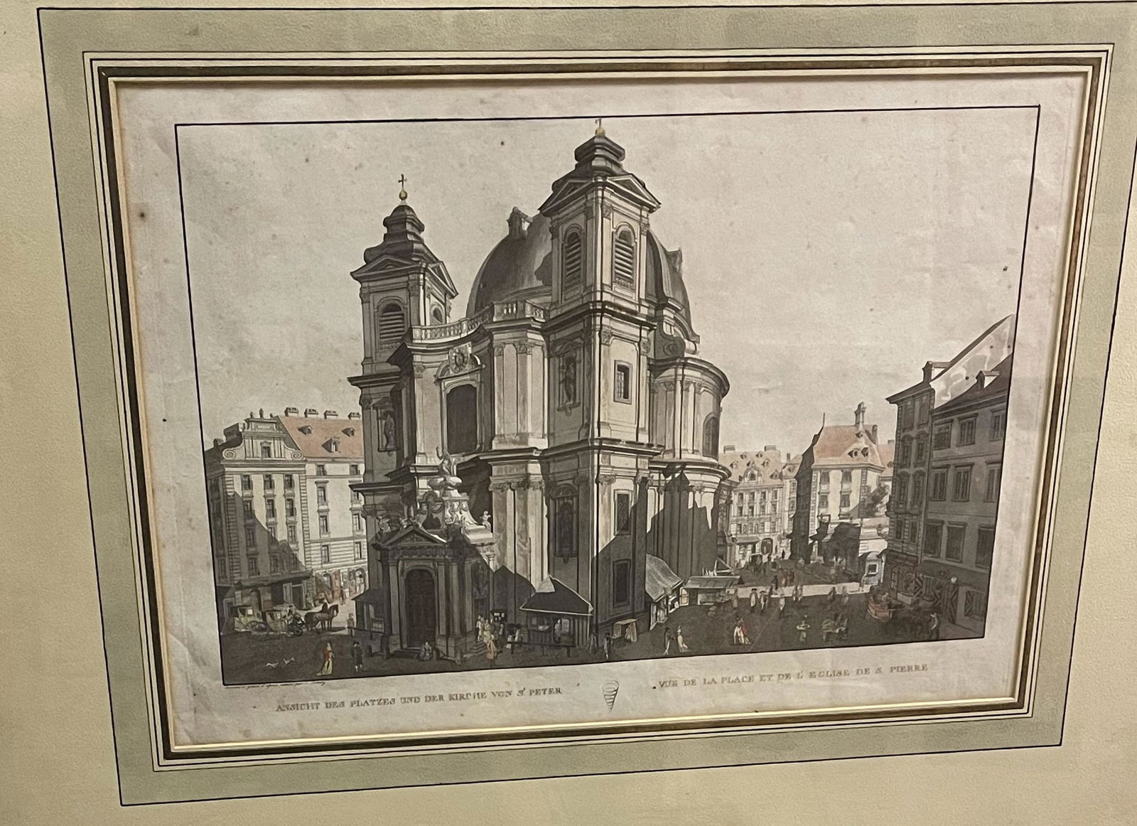 Six Austrian / Viennese scenic prints, hand coloured aquatints, by or after Carl Schutz, c.1780s,: Six Austrian / Viennese scenic prints, hand coloured aquatints, by or after Carl Schutz, c.1780s, including - Haupt Ansicht der Residenzstadt.., 1784, 45 x 60cm; Ansicht des Platzes und der Kirche von