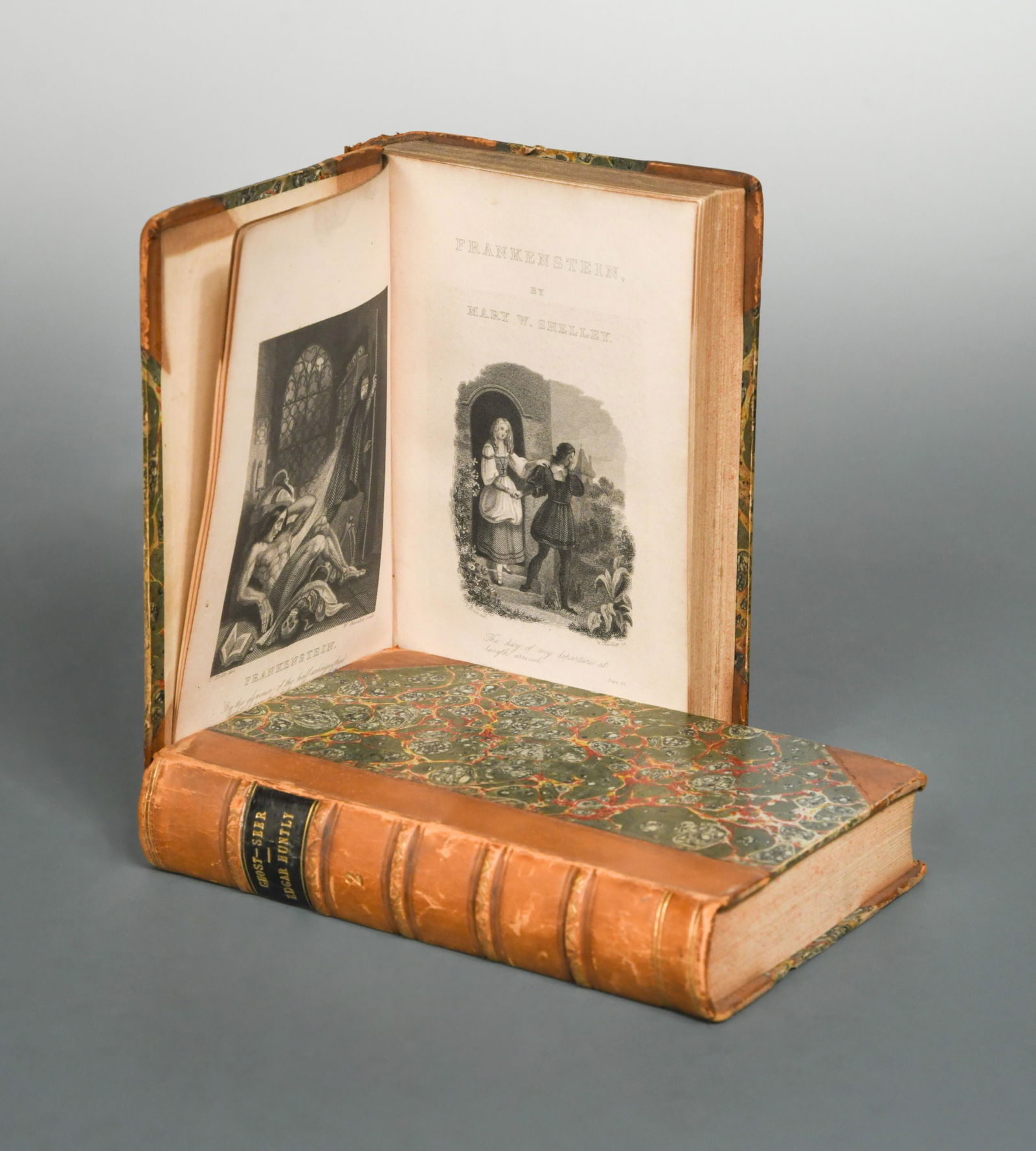 SHELLEY (Mary) Frankenstein, London: Colburn & Bentley 1832, 12mo, 2 vols., frontispiece and: SHELLEY (Mary) Frankenstein, London: Colburn & Bentley 1832, 12mo, 2 vols., frontispiece and engraved title dated 1831, bound with The Ghost-Seer!, 1832, and Edgar Huntly, or the Sleep Walker, 1831, h