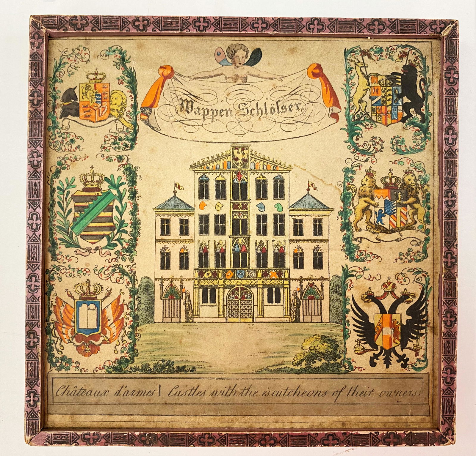 Mappen Schlosser, late 19th century wooden game with sliding lidded box containing small wooden (1 of 5)