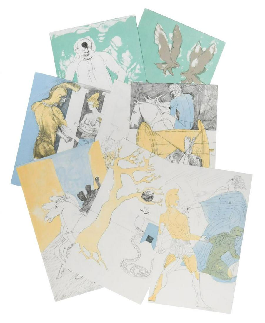 § Dame Elisabeth Frink CH, RA (British 1930-1993): A group of nine unframed lithographs, to include six bookplates from The Iliad, 1975, published by the Folio Society and three bookplates from The Odyssey, 1974, published by the Folio Society each 24