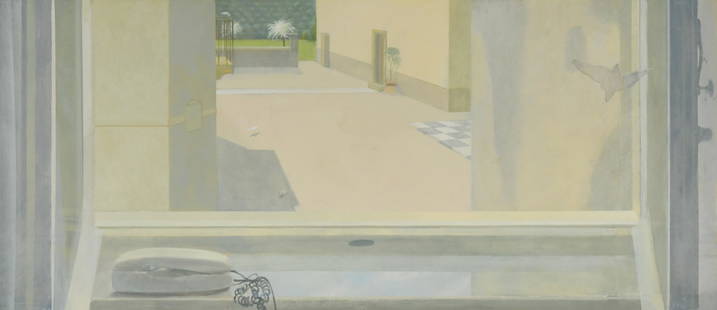 § David Tindle RA, HRBSA, RE (British 1932-): Piccolo Piazza signed, titled, and dated May 2010 to the reverse acrylic on board 35.5 x 80.5cm