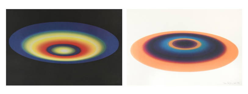 § Peter Sedgley (British 1930-): A pair of untitled screenprints, signed 'Peter Sedgley' (lower right); signed and dated 'Peter Sedgley 1986' (lower right); numbered 6/150 41 x 61.5cm