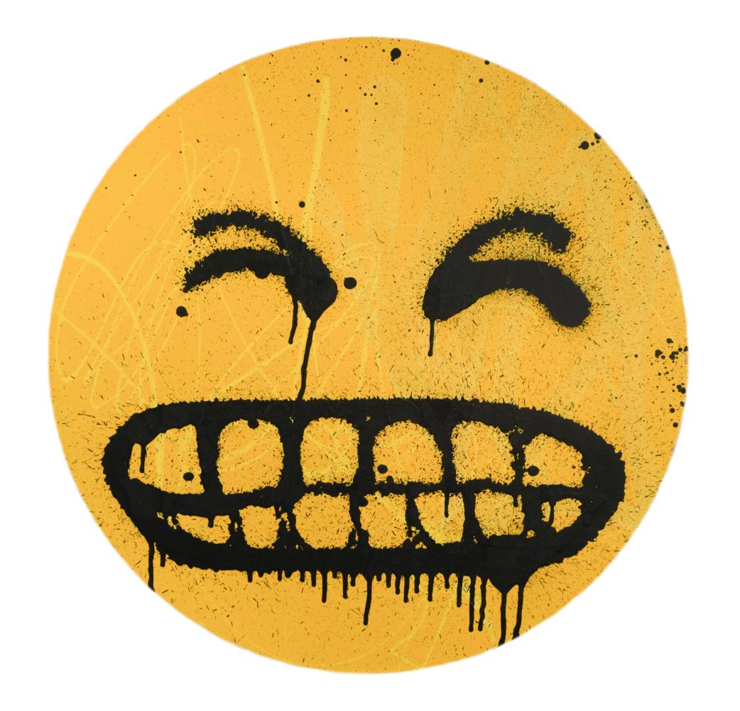 § Ryan Callanan (RYCA) (British 1981-): Acid Smiley signed and dated 2010 to the reverse spraypaint and acrylic on board 64.5cm diameter