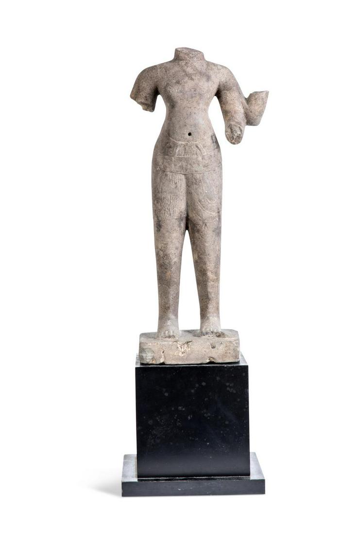 A Khmer grey sandstone figure of Vishnu, Preah Ko Style, probably 10th/11th century in part, (1 of 10)