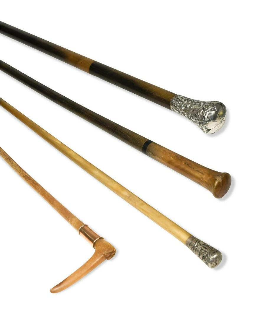 A rhinoceros horn walking stick with silver pommel, circa 1890, (1 of 6)