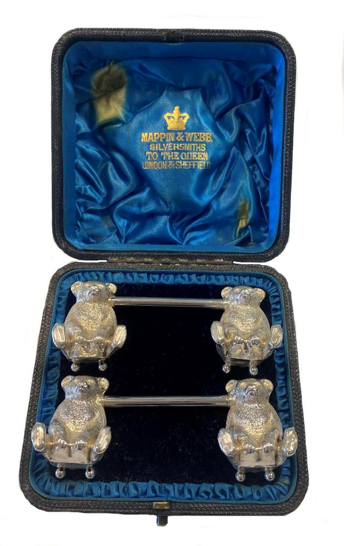 A cased pair of early 20th century silver novelty knife rests, (1 of 6)