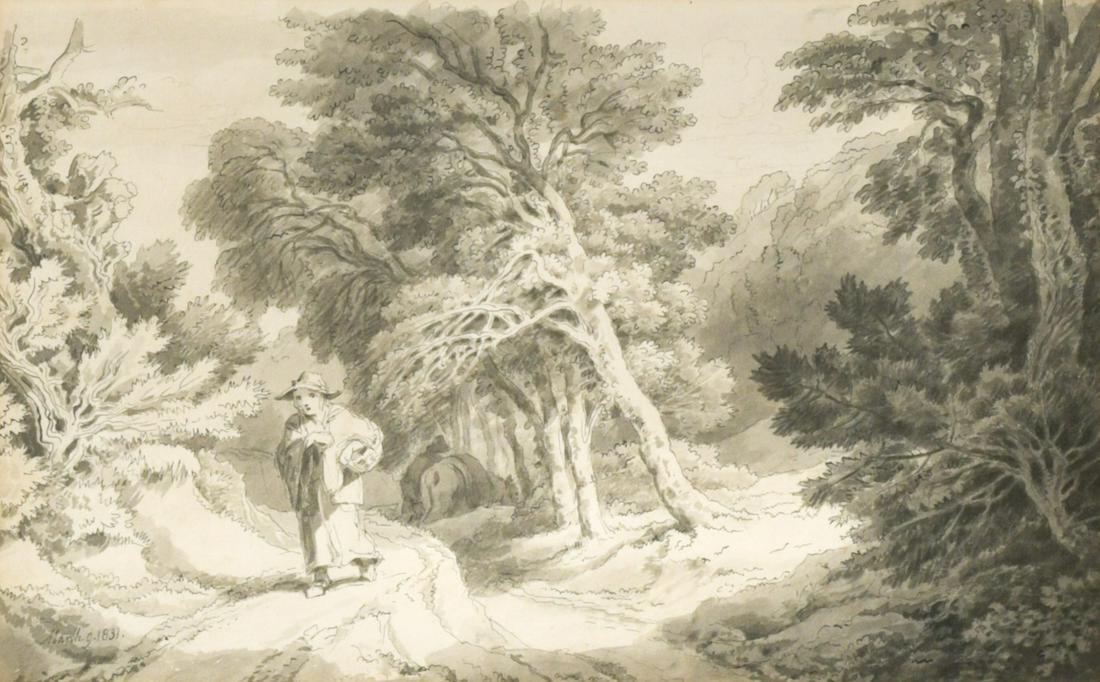 John White Abbott (1763-1851): On a track dated 'March. 9. 1831' (lower left) pen and ink with sepia wash on paper 19 x 30.5cmProvenance: With The Fine Art Society, London, 1967, From the collection of Sir Christopher and Lady Howe