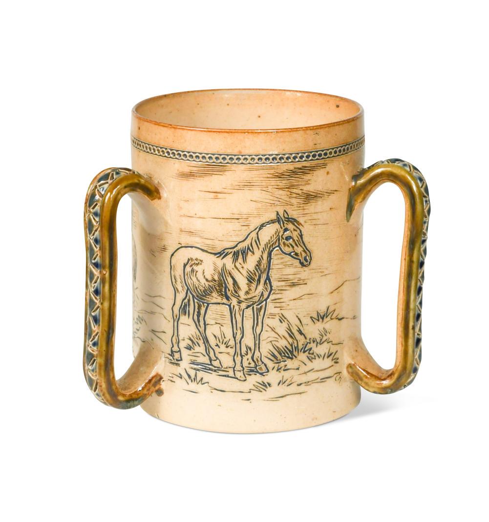 Hannah Barlow for Doulton Lambeth, a stoneware tyg, 1876, (1 of 6)