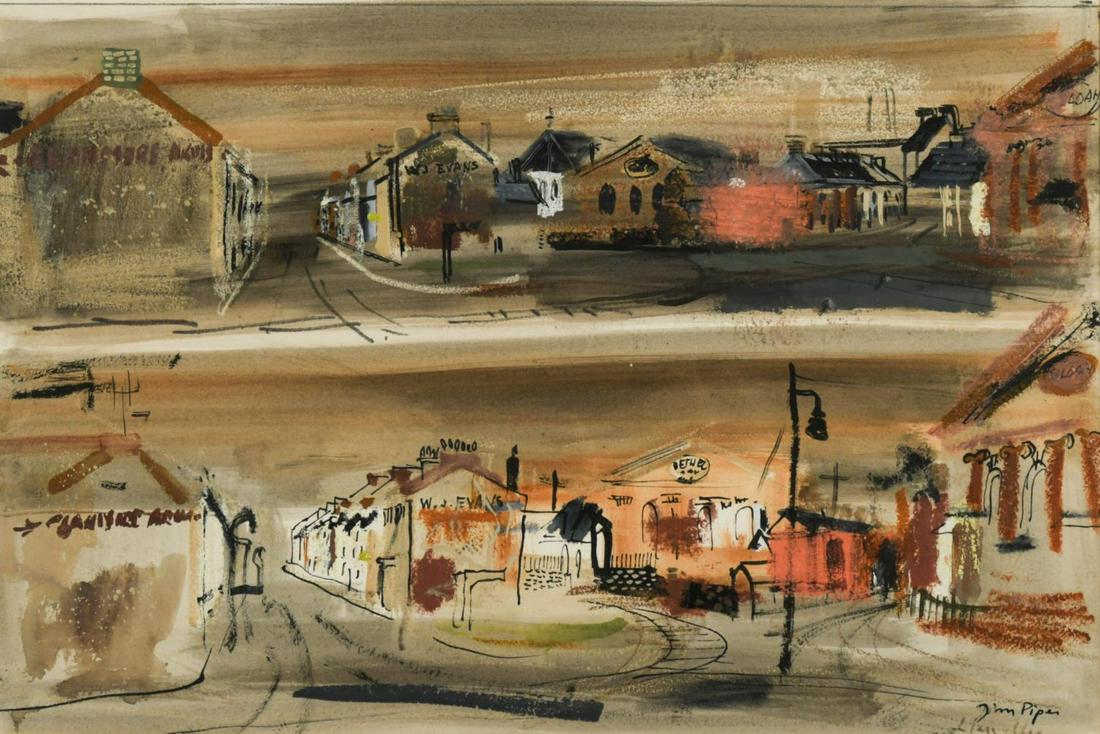 § John Piper OM, CH (1903-1992): § John Piper OM, CH (1903-1992) Llandudno street signed 'John Piper' (lower right) ink, watercolour and pastel 34.5 x 52cm