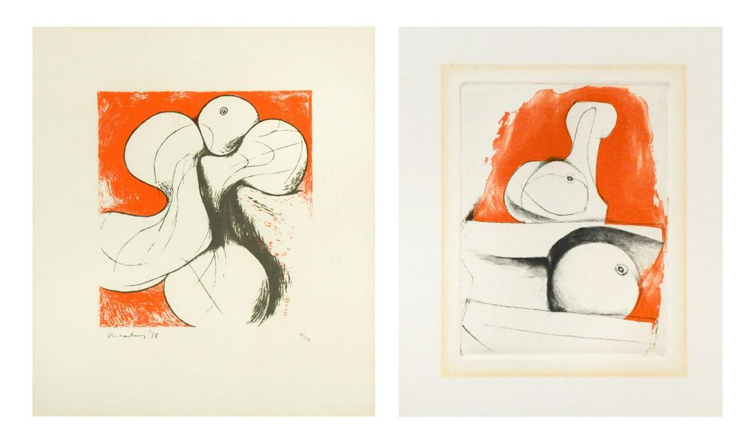 § Bernard Meadows (1915-2005): § Bernard Meadows (1915-2005) Study for Sculpture signed and dated 'Meadows '78' (lower left); numbered 0/20 lithograph 34.5 x 30.5cm; together with The Watchers etching, unframed 24 x 35cm (2)
