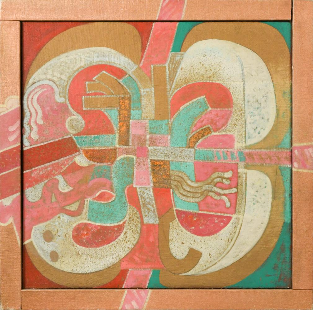 § Robert H. Lee (1915-2007): § Robert H. Lee (1915-2007) Twins oil on canvas laid to board 52.5 x 52.5cm The present lot was authenticated by Thelma Lee in 2007.