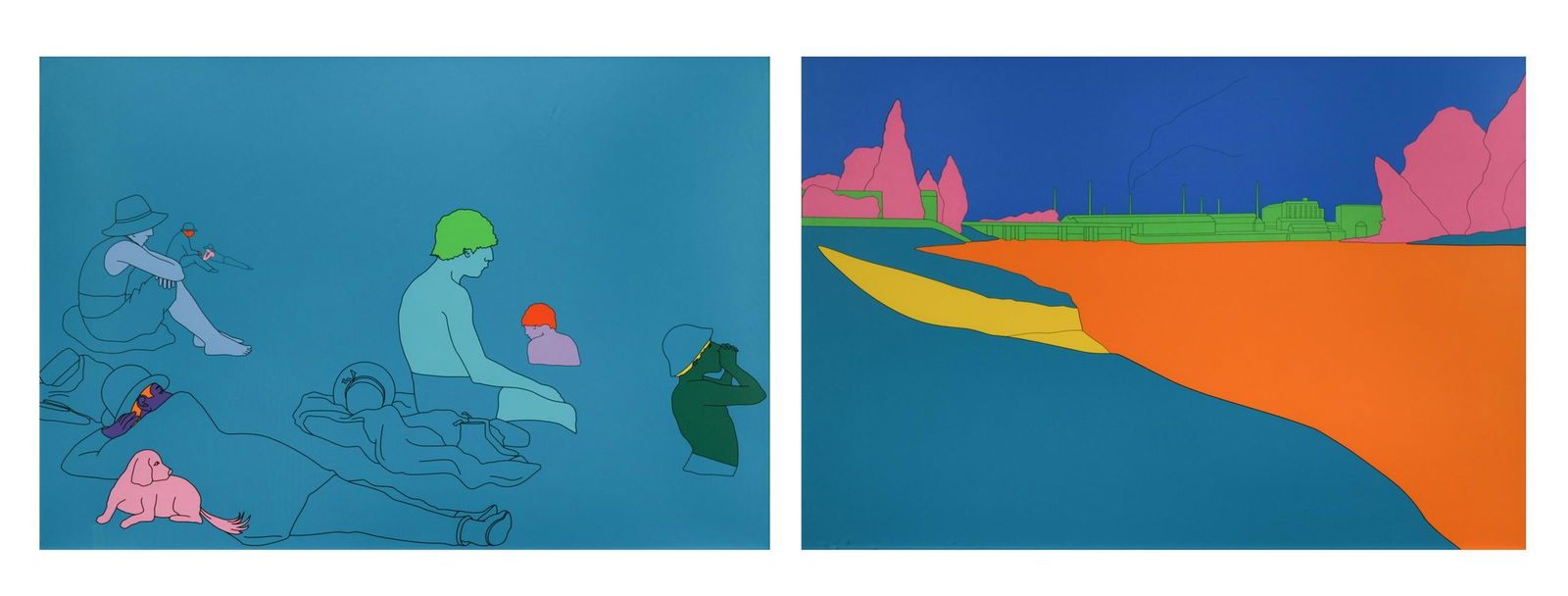 § Sir Michael Craig-Martin CBE, RA (1941-): § Sir Michael Craig-Martin CBE, RA (1941-) Deconstructing Seurat (turquoise green), 2004; a pair of screenprints each signed, dated and numbered 8/40 to the reverse 62.5 x 92.5cm Provenance: Sale