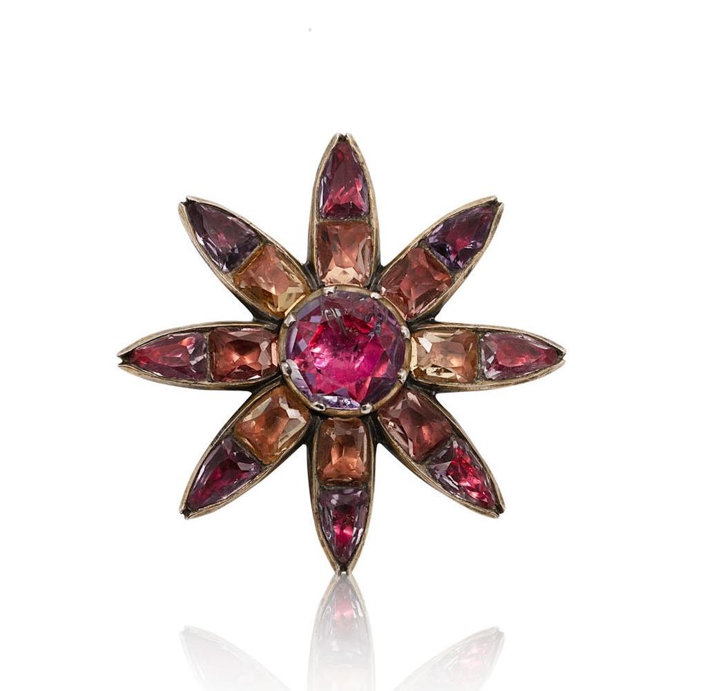 A Portuguese mid to late 18th century topaz flower brooch, (1 of 3)