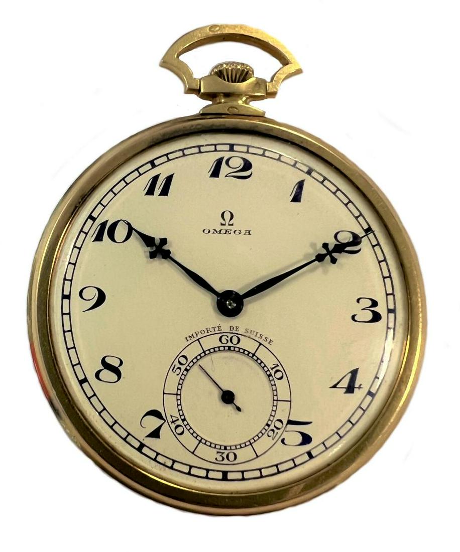 Omega - A Swiss 18ct gold open faced dress pocket watch, (1 of 5)