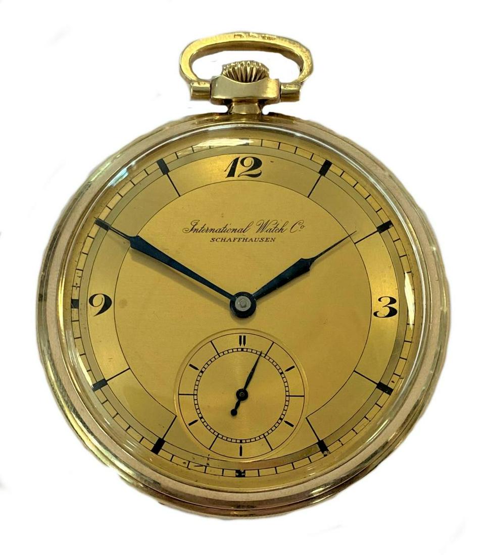 IWC, Schaffhausen - A Swiss 14ct gold open faced pocket watch, (1 of 6)